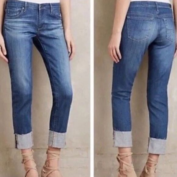 AG Adriano Goldschmied Stevie Cut‎ Slim Straight Cuffed Denim Jeans Size 26 Blue - Picture 1 of 8